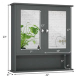 Grey Wood Bathroom Wall / Medicine Cabinet with Mirrored Doors and Shelf