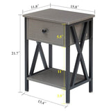 Set of 2 - 1 Drawer Nightstand in Grey and Black Wood Finish