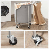 Round 45-Gallon Laundry Basket Hamper with Grey Fabric Bag Steel Frame on Wheels