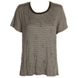 Carbon Copy Womens Striped Arrow-Embroidered Embellished T-Shirt, Size Medium