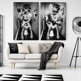 Girl Sitting On Toilet Smoking and Drinking Canvas Wall Art | 3CARATS