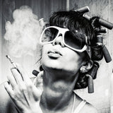 Girl Sitting On Toilet Smoking and Drinking Canvas Wall Art | 3CARATS