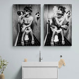 Girl Sitting On Toilet Smoking and Drinking Canvas Wall Art | 3CARATS