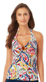 Anne Cole MULTI Watercolor Paisley Front-Ring Halter Tankini Top, US Medium