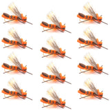 Orange Godzilla Hopper - Foam Grasshopper or Adult Salmonfly Fly Pattern - 1 Dozen Flies Hook Size 10