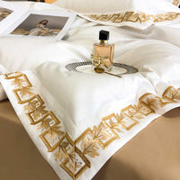 Gold Embroidery Egyptian Cotton Duvet Cover | 3CARATS