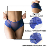 Pink High Waist Lace Strappy Panty for Women Sexy See Through Mesh Thong Underwear Plus Size Breathable