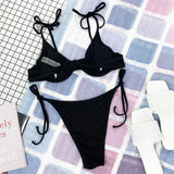 Wrinkled Strappy Underwired Bra Cup Bikini Female Swimsuit Women Swimwear Two-pieces Bikini set Bather Bathing Suit Swim K3097