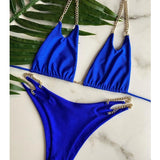 Sexy Halter Metal Chains Brazilian Bikini 2025 Women Swimsuit Female Swimwear Two Pieces Bikini Set Bathing Suit Swim Beach Wear