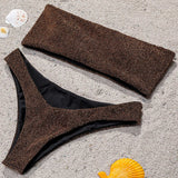 2025 Shiny Sparkling High Waist Bikini Women Bandeau Swimsuit Female Swimwear Two Pieces Bikini set High cut Bathing Suit Swim