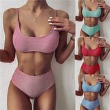 2025 Glitter Sparkling Female Swimsuit High Waist Bikini Women Swimwear Two Pieces Bikini Set Wrinkled Bandeau Bathing Suit Swim