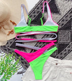 Sexy Splicing Cross Bandage Thong Bikini Female Swimsuit Women Swimwear Two Pieces Bikini Set Bathing Suit Swim Beach Wear Lady
