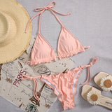 Halter String Ruffled Frilled Bikini 2026 Women Swimsuit Female Swimwear Two Pieces Bikini Set Padded Bather Bathing Suit Swim