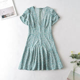 Foridol Blue Floral Print Summer Beach Dress Women Casual Holiday Short Sleeve Dress Boho Sundress Vestidos Fashion Clothes