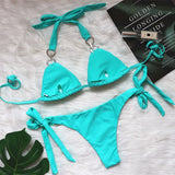Luxury Rhinestones Bikin 2026 New Women Solid Red Blue Bandage Cross Diamond Thong Swinsuit Beach Bathing Suit Swimwear Biquini