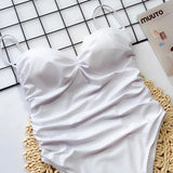 Push Up Bra Cup Leopard Scrunched Women Bandeau Swimwear One Piece Swimsuit Female Monokini High Cut Bathing Suit Swim Bodysuit