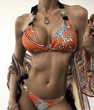 New Print Metal Halter Bikini 2025 Women Swimsuit Female Swimwear Two-pieces Bikini set Brazilian Bather Push Up Bathing Suit