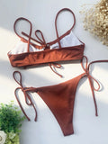 sexy solid ribbed bow tie bikinis sets two pieces hollow thong swimsuit bathing suit swimwear biquini bakini tankini