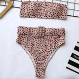 Neon Green Bandeau Swimsuit High Waist Bikini 2025 Women Swimwear Female Two pieces Bikini set Buckle Waistband bathing suit