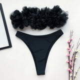 2025 New Sexy 3D Flower Mesh Ruffled Swimsuit High Waist bikini Women Bandeau Swimwear Female Two Pieces Bikini set Bathing Suit