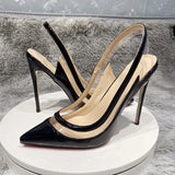 transparent PVC women's high heels, 12cm 10cm 8cm thin heels, no shoelaces, toe, Party disco shoes, black, size 33-45