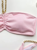 New Halter Ribbed Brazilian Bikini Female Swimsuit Women Swimwear Two pieces Bikini set Metal Chains Bather Bathing Suit Swim