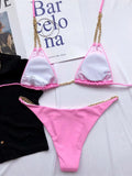 Sexy Halter Metal Chains Brazilian Bikini 2025 Women Swimsuit Female Swimwear Two Pieces Bikini Set Bathing Suit Swim Beach Wear