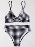 ZTVitality Bow Plaid Bikinis Push Up Sexy Bikini 2021 Hot Sale Straps Padded High Waist Swimsuit Retro Swimwear Women Biquini