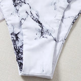 Marble Print V-Bar Underwired Bikini Women Swimsuit Female Swimwear Three-pieces Bikini Set Push Up Bathing Suit Beach Sarong