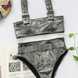 2026 Snake Printed Bandeau Bikini High Waist Swimsuit Women Vintage Swimwear Female Waist Belt Bikini Set Push Up Bathing Suit