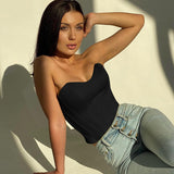 Women’s Sexy Exposed Navel Tube Tops Fashion Solid Color Off-the-shoulder Pullover Strapless Tops Wrap Tops