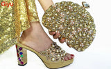 doershow beautiful Italian gold Shoes And Bag Sets For Evening Party With Stones Italian Leather Handbags Match Bags! HTG1-9