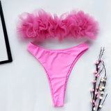 2025 New Sexy 3D Flower Mesh Ruffled Swimsuit High Waist bikini Women Bandeau Swimwear Female Two Pieces Bikini set Bathing Suit
