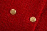 Foridol Double Breasted O Neck Short Blazer Skirt Sets Two Pieces Office Ladies Red Winter Thick Cozy Suits Elegant Blazer Top