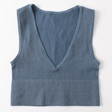Deep V-Neck Crop Top 18 Colors Slim Fit Tank Stretchy Sleeveless Crop Vest Casual Ribbed Knit Top Low Cut Summer Camisole M-XL