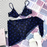 Marble Print V-Bar Underwired Bikini Women Swimsuit Female Swimwear Three-pieces Bikini Set Push Up Bathing Suit Beach Sarong