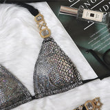 Halter Metal Chains Rhinestone Diamond Bikini Women Swimsuit Female Swimwear Two Pieces Bikini set Brazilian Bathing Suit Swim