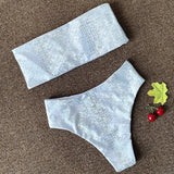 Snake Printed Female Bandeau Swimsuit High Waist Bikini 2025 Women Swimwear Bikini Set Wave Striped Bathing Suit Swim Beachwear