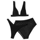 ZTVitality Black Ribbed Three Pieces Bikini 2025 New Padded High Cut Mesh Swimsuit Female Swimwear Women Beach Brazilian Biquini