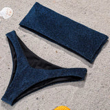 2025 Shiny Sparkling High Waist Bikini Women Bandeau Swimsuit Female Swimwear Two Pieces Bikini set High cut Bathing Suit Swim