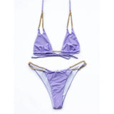 Sexy Halter Metal Chains Brazilian Bikini 2025 Women Swimsuit Female Swimwear Two Pieces Bikini Set Bathing Suit Swim Beach Wear