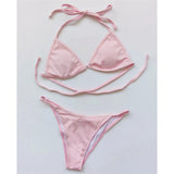 XS - L Ribbed Halter Bikini Women Swimwear Female Swimsuit Four-pieces Bikini set With Sarong Bather Bathing Suit Swim V3152B