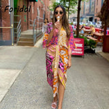 Foridol Paisley Print Batwing Sleeve Kimono Maxi Long Dress Floral Print Half Sleeve Boho Autumn Dress Orange Belt Slit Dress