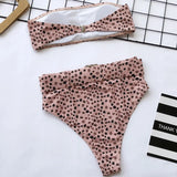 Neon Green Bandeau Swimsuit High Waist Bikini 2025 Women Swimwear Female Two pieces Bikini set Buckle Waistband bathing suit