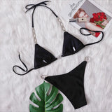 Shiny Sequins Rhinestone Bikini Women Swimwear Female Swimsuit Two-pieces Bikini set Metal Chain Halter Bather Bathing Suit Swim