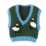 Foridol Sheep Knitted Sweater Vest Vintage Animal Sleeveless Blue Cropped Sweater Vest Waistcost 2025 Autumn Winter Tops