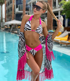 Sexy Splicing Zebra Halter Brazilian Bikini Women Swimsuit Female Thong Swimwear Two Piece Bikini Set High Cut Bathing Suit Swim
