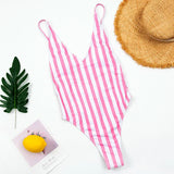 2025 Sexy Backless Striped Women Swimwear One Piece Swimsuit Female monokini High cut Trikini V Neck Bathing Suit Swim Bodysuit
