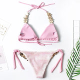 Sparkling Shiny Sequins Rhinestone Diamond Bikini Women Swimwear Female Swimsuit Two Pieces Bikini Set Halter Bathing Suit Swim