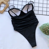 Push Up Bra Cup Leopard Scrunched Women Bandeau Swimwear One Piece Swimsuit Female Monokini High Cut Bathing Suit Swim Bodysuit